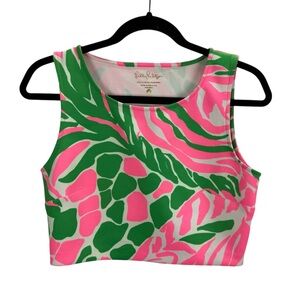 Lilly Pulitzer Neri Athletic Crop Top Tee Tiki Pink Sneaky Pink Sz M